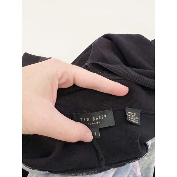 Ted Baker Womens Black Floral Panel Long Sleeves Open Front Cardigan Size 1 - Picture 3 of 4